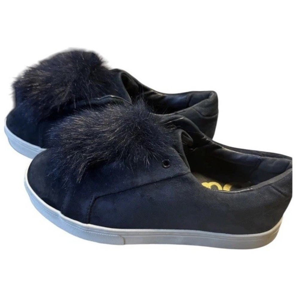 Sam Edelman Leya Navy Blue Faux Fur PomPom Slip-On Sneaker Women's US 9.5 Mint